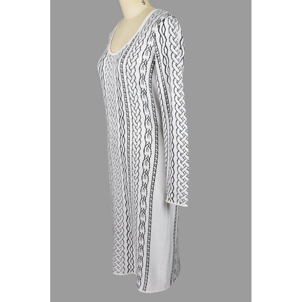 CALVIN KLEIN CABLE PRINT WHITE LONG SLEEVE SWEATER DRESS - Picture 5 of 9